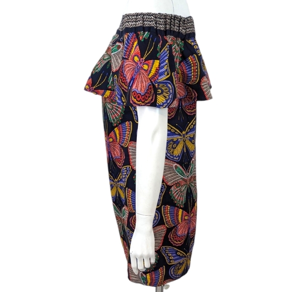 Trina Turk Welton Butterfly Off The Shoulder Dress Womens XS Black Shift Resort - Picture 5 of 12